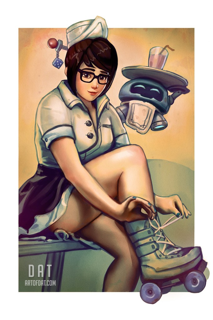Персонажи Overwatch в стиле 1950-х