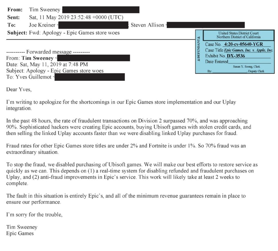 Тим Суини извинялся перед главой Ubisoft Ивом Гиймо за мошеннические операции с The Division 2 в EGS