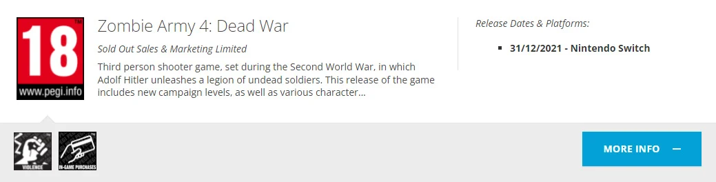 Switch-версия Zombie Army 4: Dead War получила возрастной рейтинг