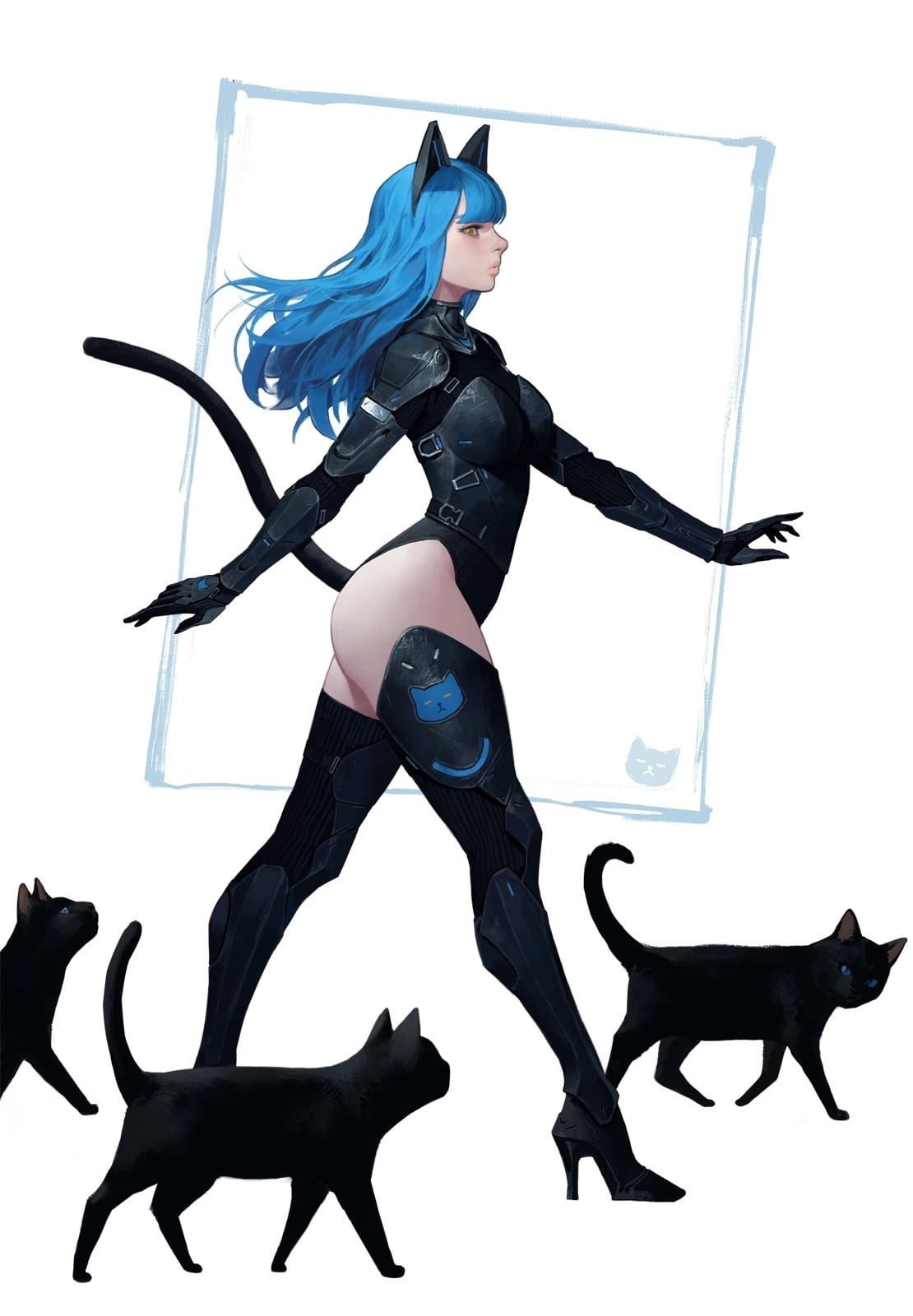 Cyberpunk girl and cat фото 64