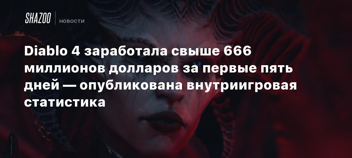 Diablo 4 заработала свыше 666 миллионов долларов за первые пять дней —  опубликована внутриигровая статистика - Shazoo