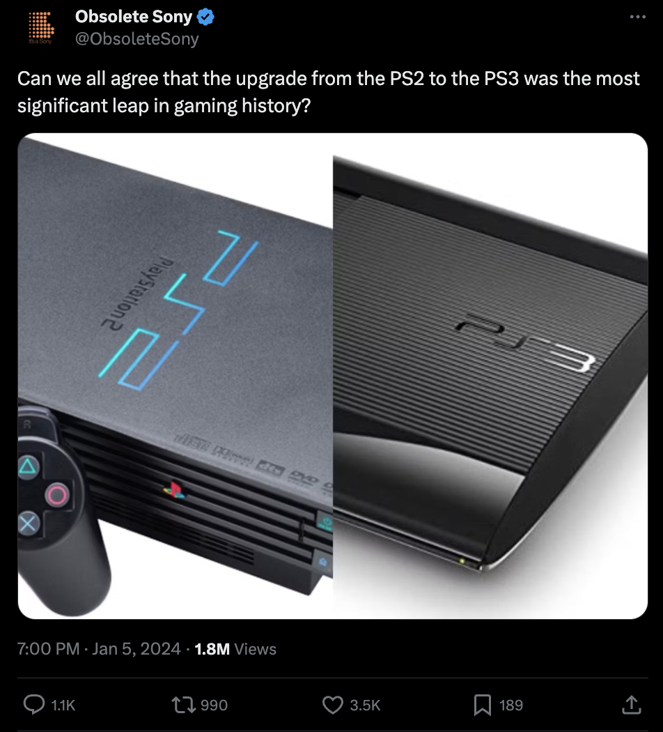 Ретро-геймеры задумались о самом значительном технологическом скачке в истории игр после твита про эволюцию от PS2 к PS3