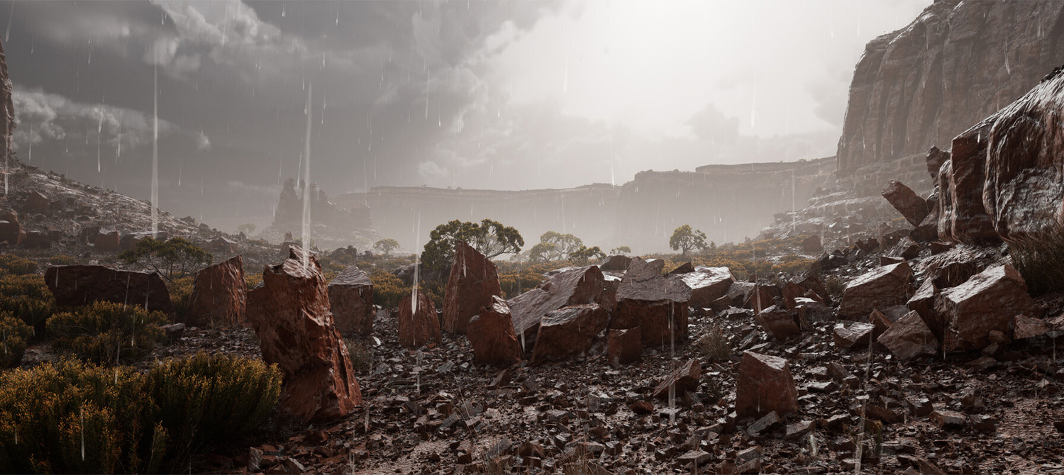 3D-художник создал на Unreal Engine 5 впечатляющую дождливую пустыню