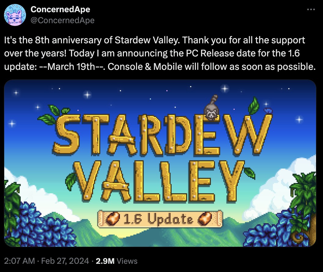 Обновление Stardew Valley 1.6 выйдет в марте - Shazoo