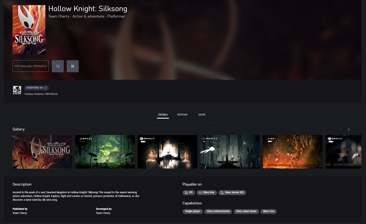 Страница Hollow Knight: Silksong внезапно появилась в Microsoft Store