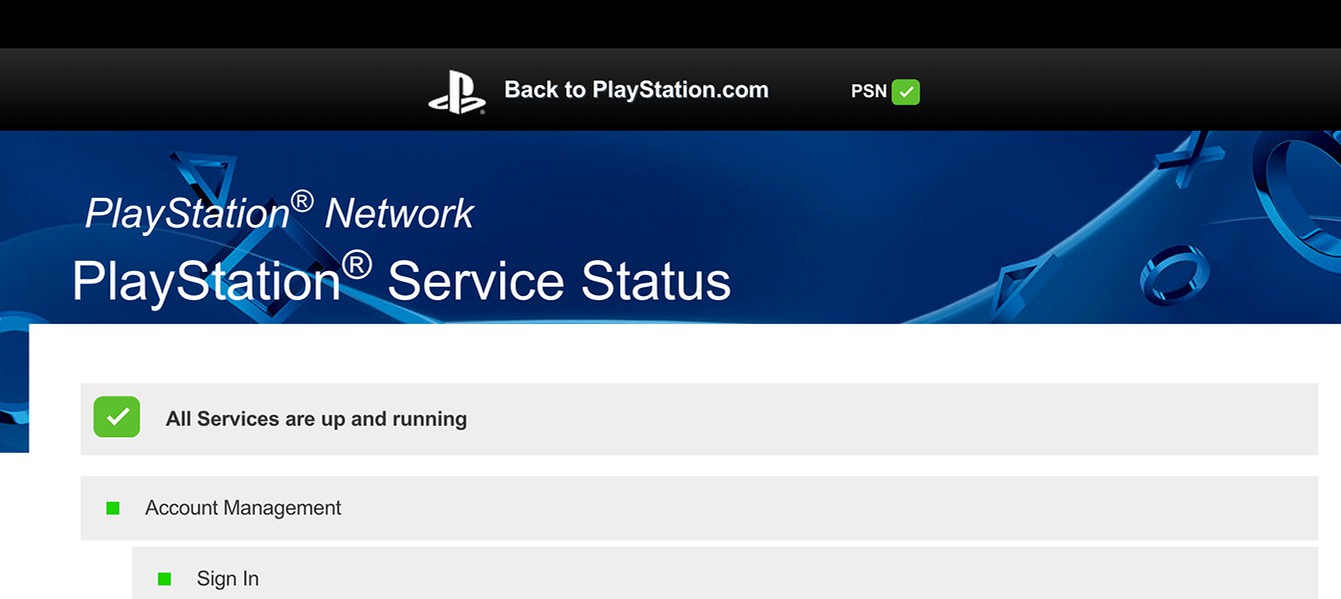 Sony запустила страницу статуса серверов