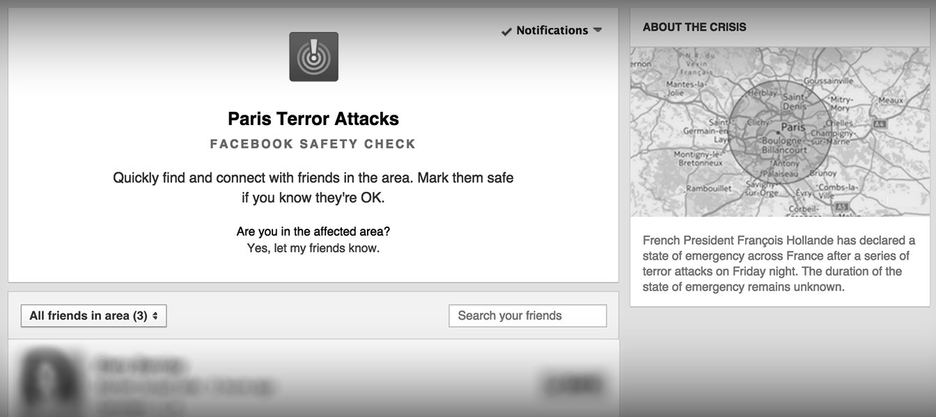 Facebook уведомляет о безопасности ваших друзей в Париже после террористических атак