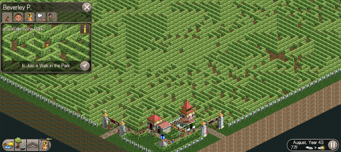 Две тысячи лет потребовалось посетителю парка Rollercoaster Tycoon, чтобы выйти из лабиринта