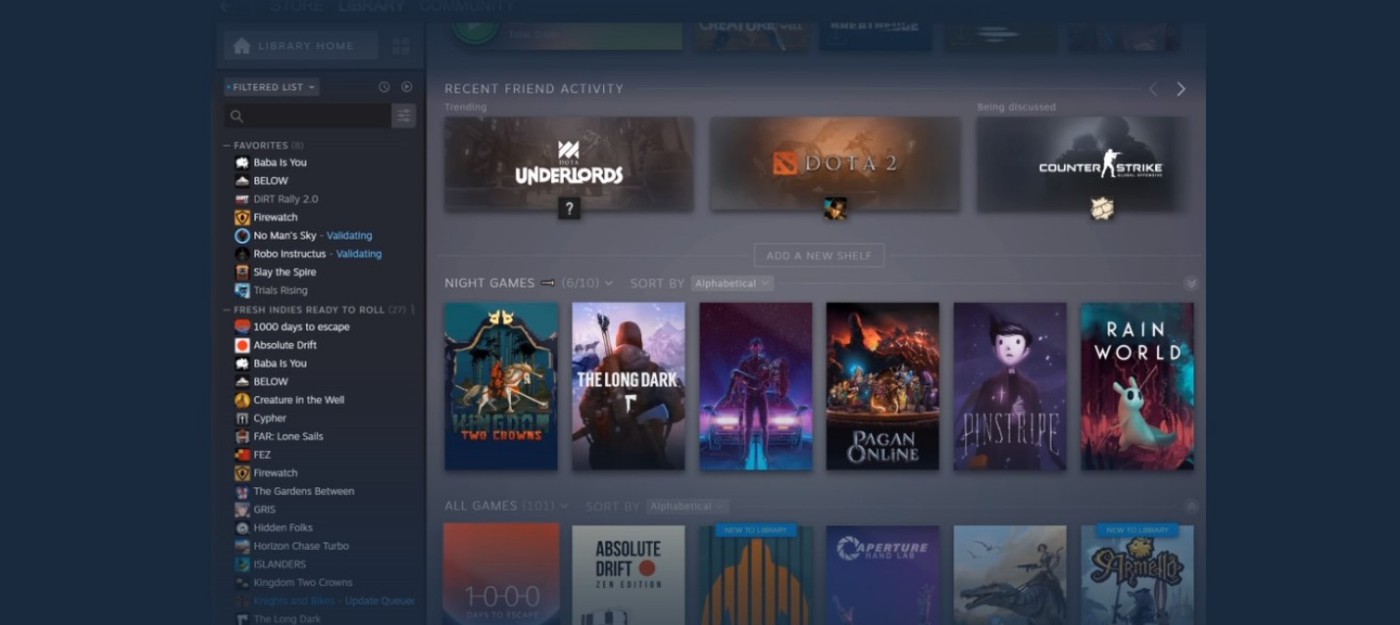 Valve запустила открытое тестирование новой библиотеки Steam