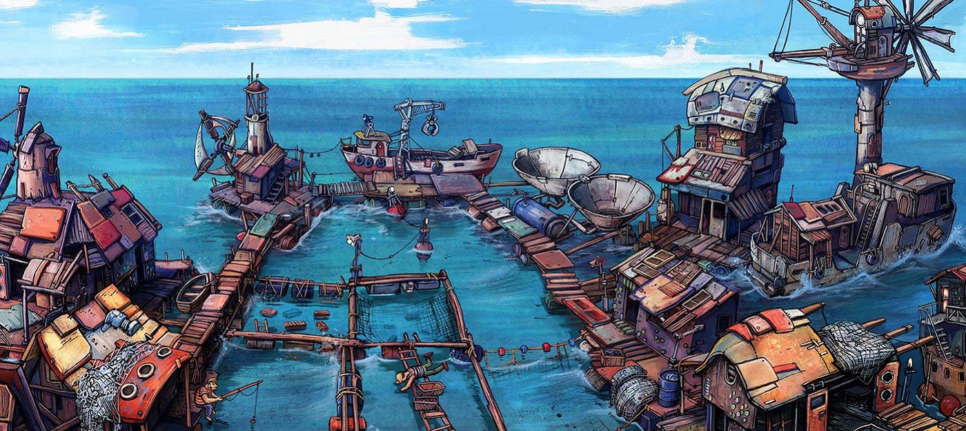 Строительство постапокалиптического поселения на воде в геймплее Flotsam