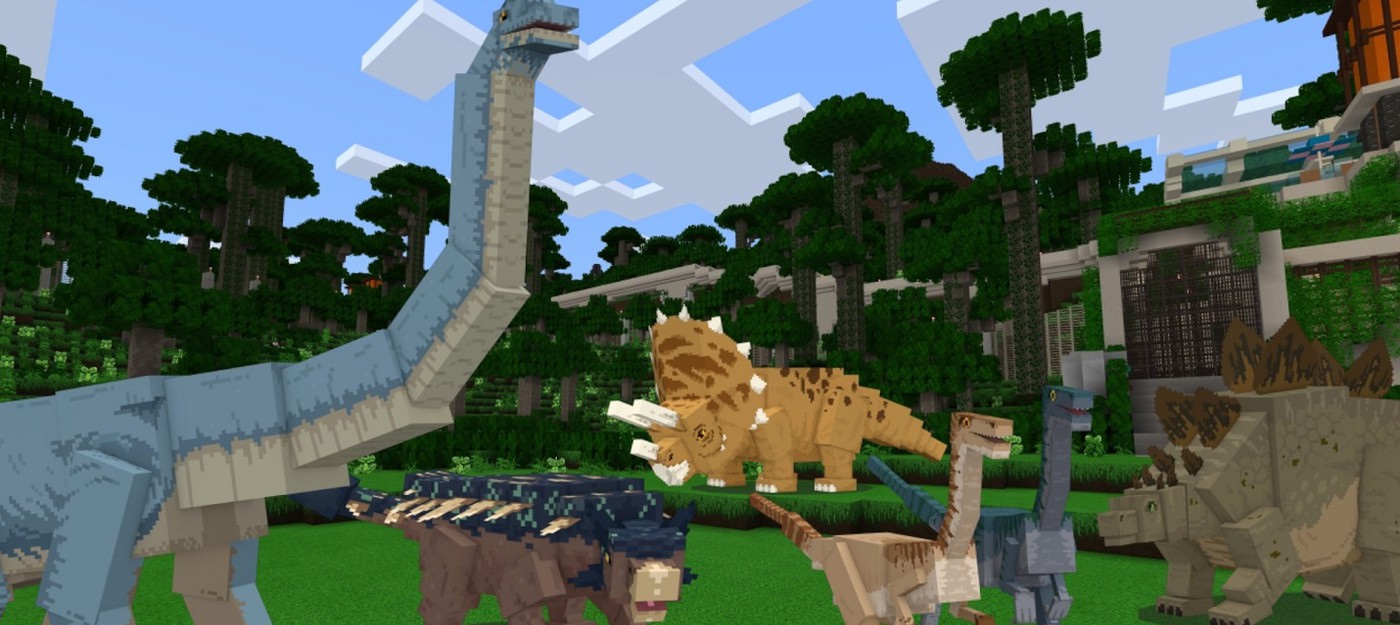 Квадратные динозавры в трейлере дополнения Jurassic World для Minecraft