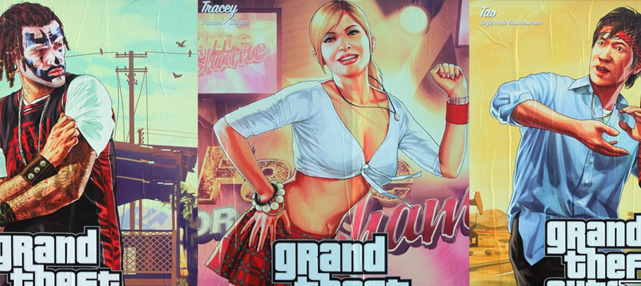 Уличные постеры GTA 5 с персонажами из игры