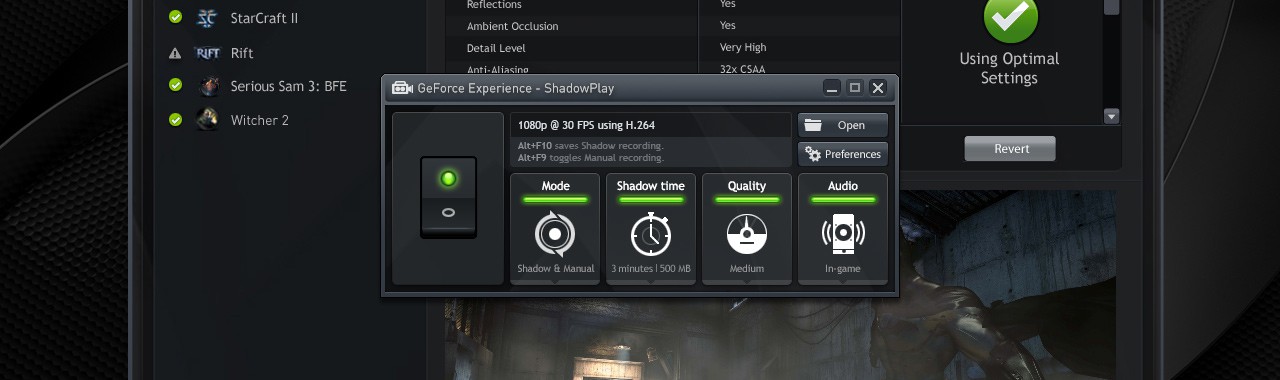 Nvidia ShadowPlay постоянно записывает последние 20 минут игр