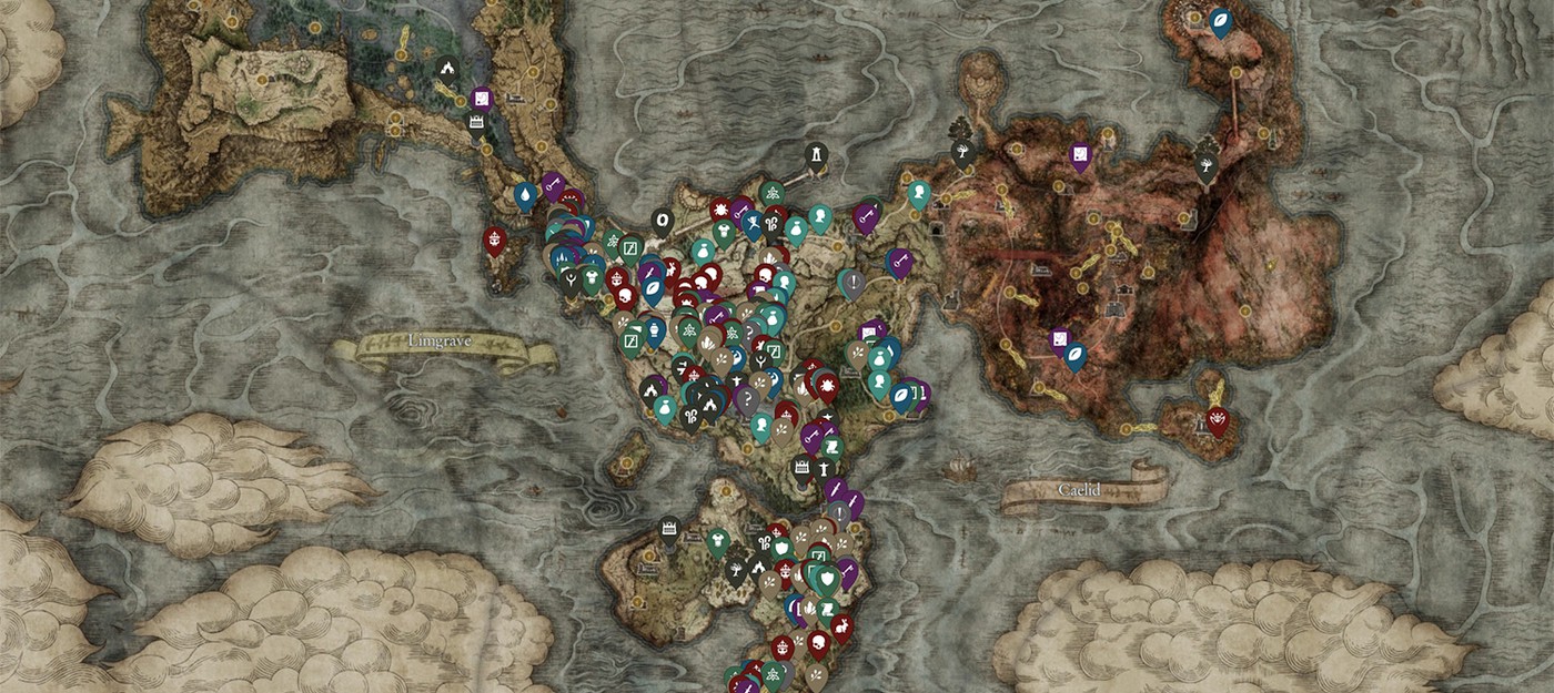 Появилась интерактивная карта Elden Ring с расположением данженов, боссов, вещей и всего остального