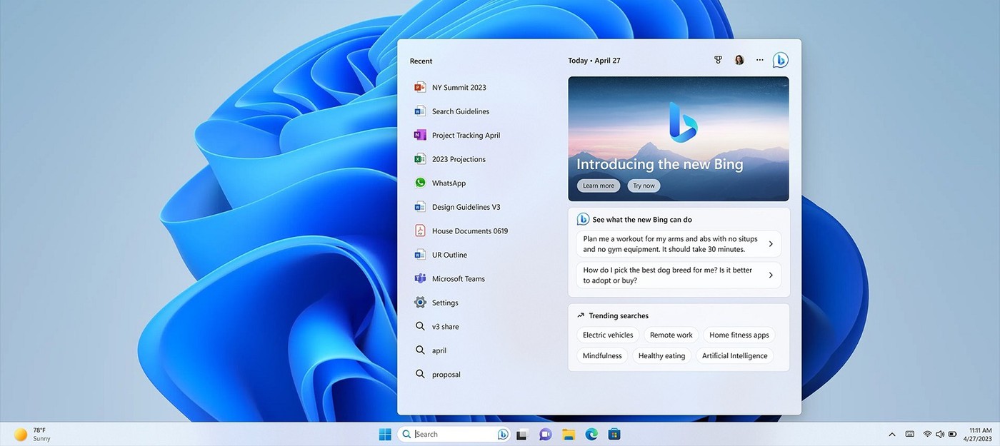 Microsoft выпустила крупное обновление Windows 11 — со встроенным чатом Bing на базе ИИ и изменениями интерфейса