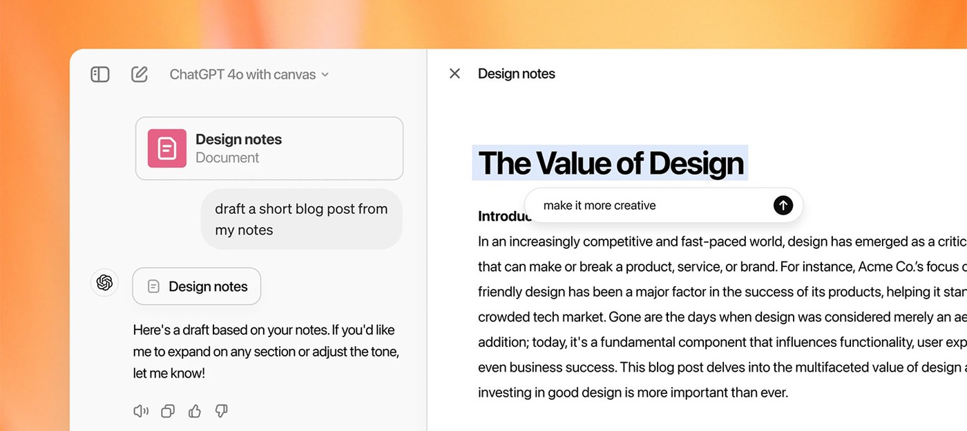 OpenAI запустила Canvas — новую функцию интерфейса для ChatGPT