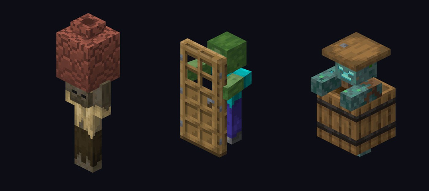 Игрок Minecraft предложил необычные варианты враждебных мобов с экипировкой – от зомби с дверью до утопленника в бочке