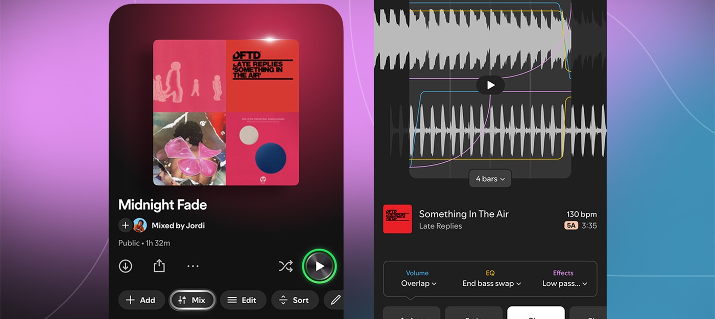 Spotify запустила функцию создания плавных переходов между треками в пользовательских плейлистах
