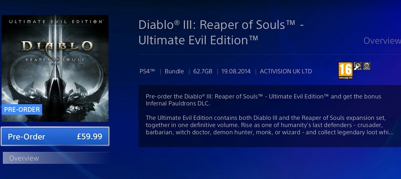 Diablo 3 на PS4 в Европе весит 62 Гб