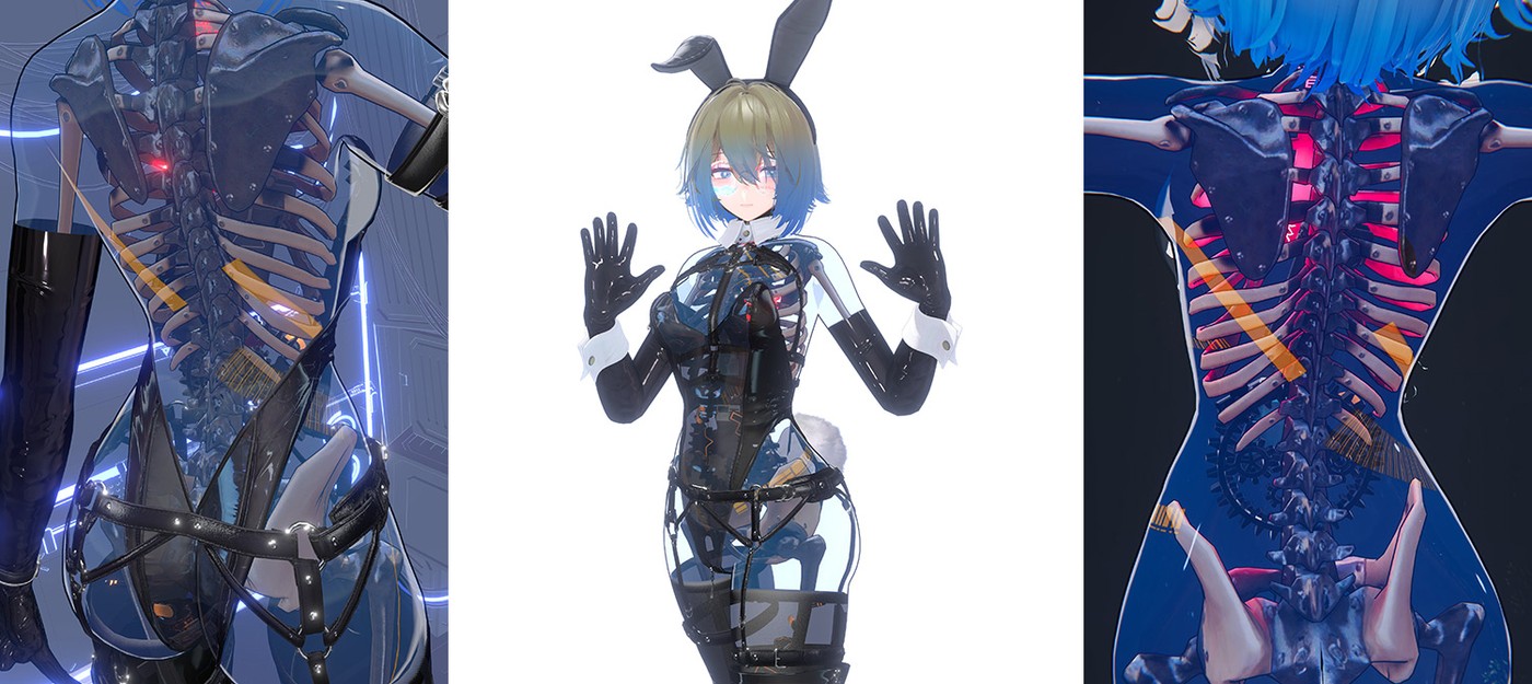 3D-художник создал потрясающий аватар с прозрачным телом и светящимся киберскелетом для VRChat