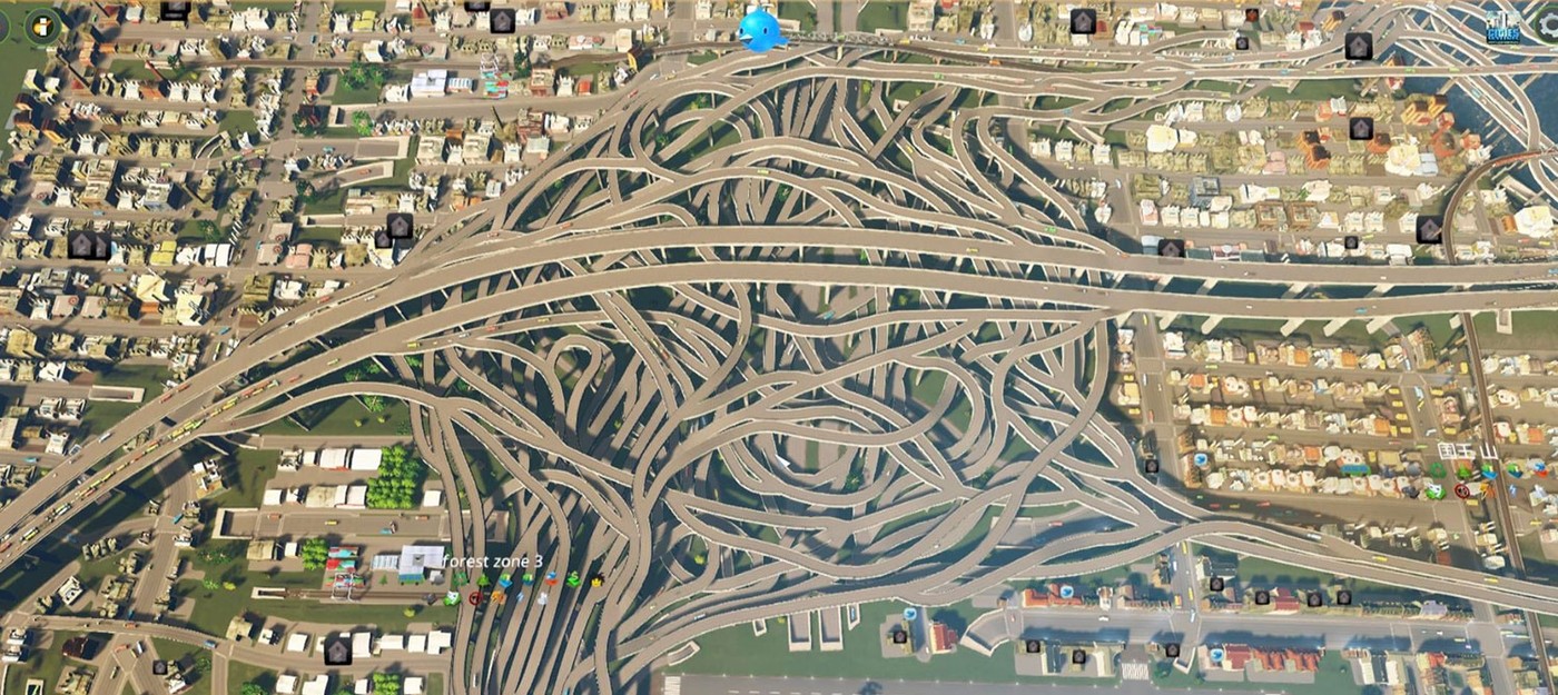 Игрок Cities: Skylines построил кошмарную развязку из 12 направлений, в которой можно заблудиться