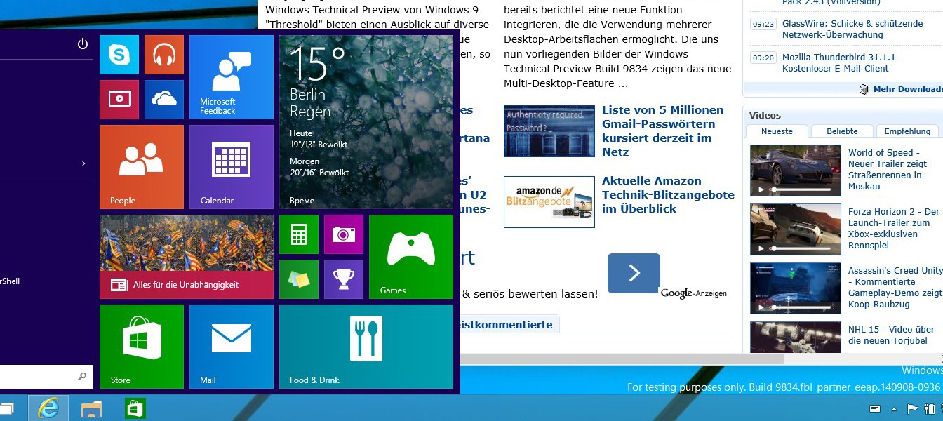 Видео Windows 9 – центр уведомлений