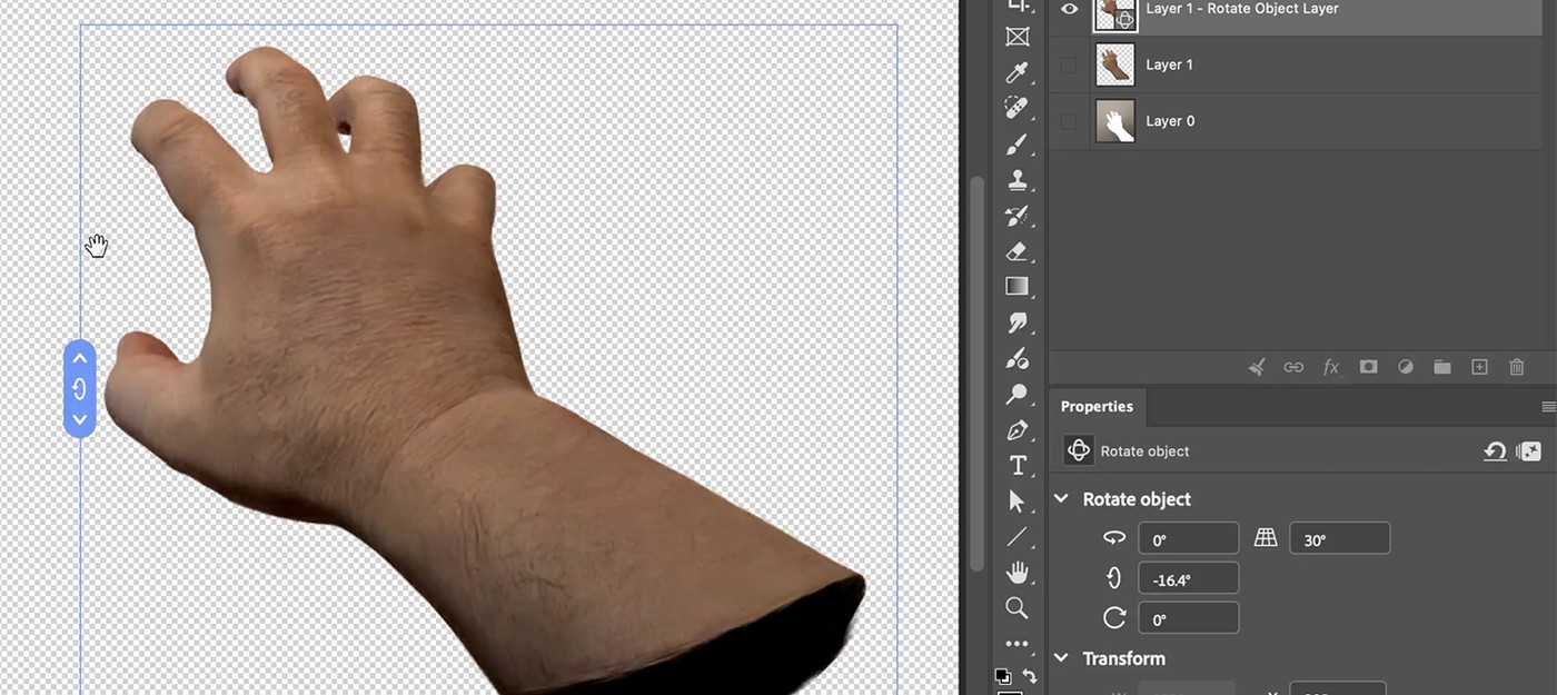 Функция Rotate Object в Photoshop превращает фото руки в 3D-референс для рисования