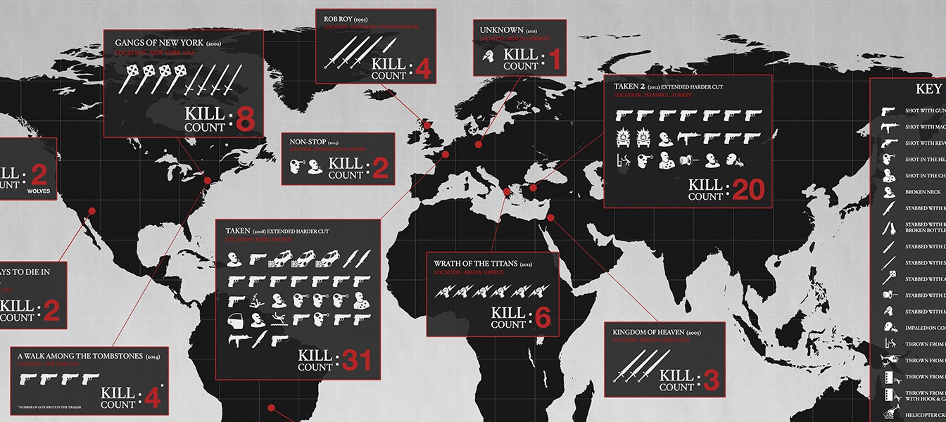 Карта всех убийств Лиама Нисона