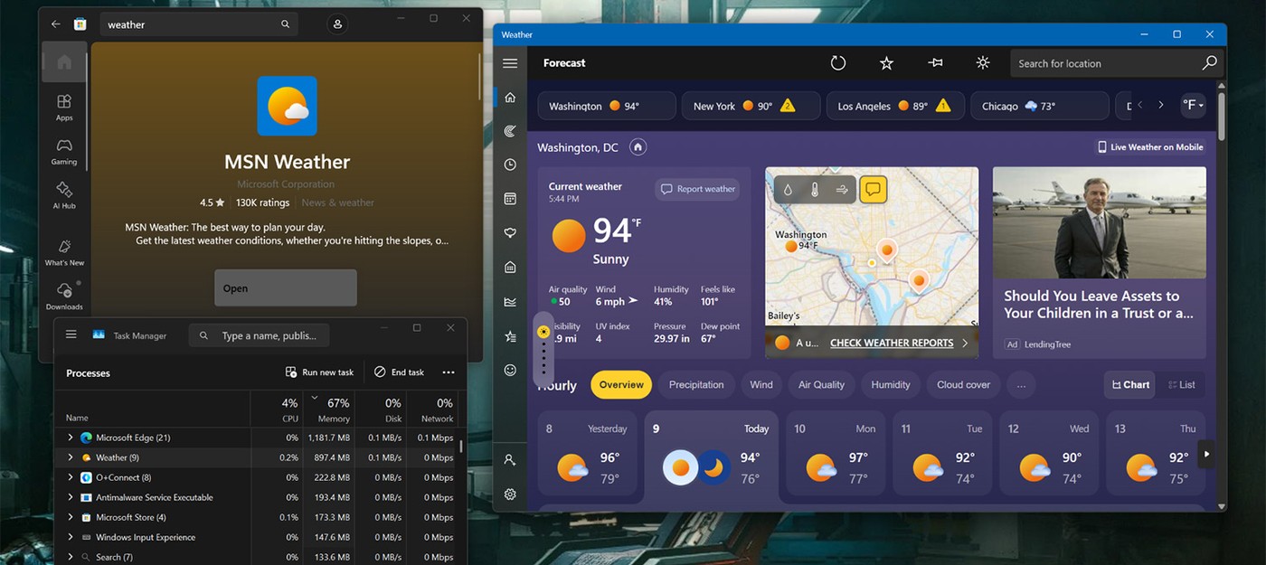 Погодное приложение Windows 11 съедает 1.2 гигабайта оперативной памяти ради прогноза