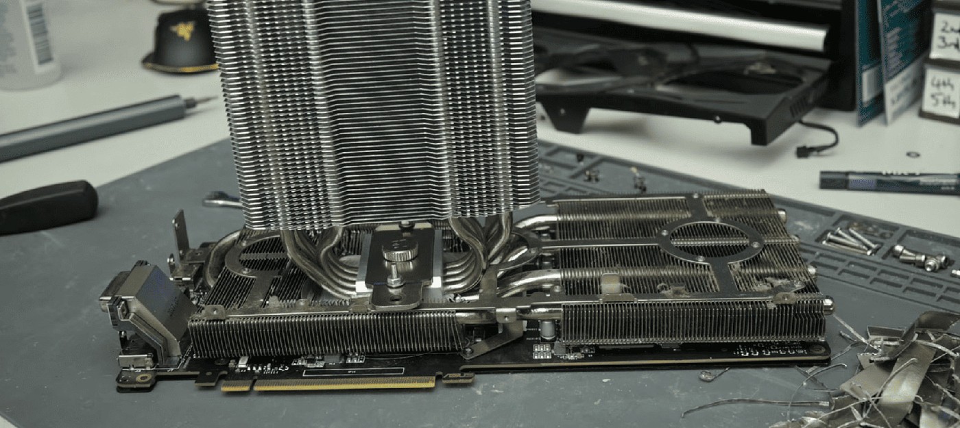 Энтузиаст прикрутил к GTX 1080 Ti двухбашенный кулер для процессора и сбил температуру на 32 градуса