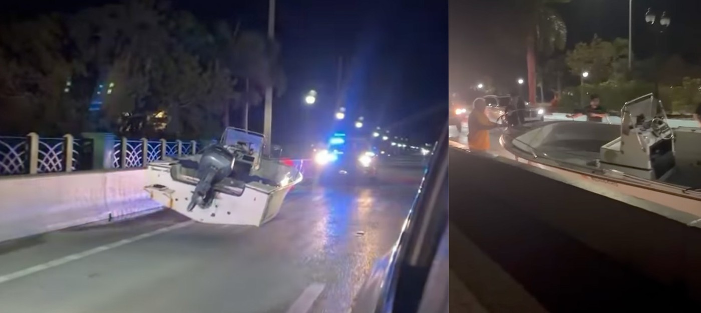 Житель Флориды потерял лодку посреди дороги и сбежал от полиции как в GTA