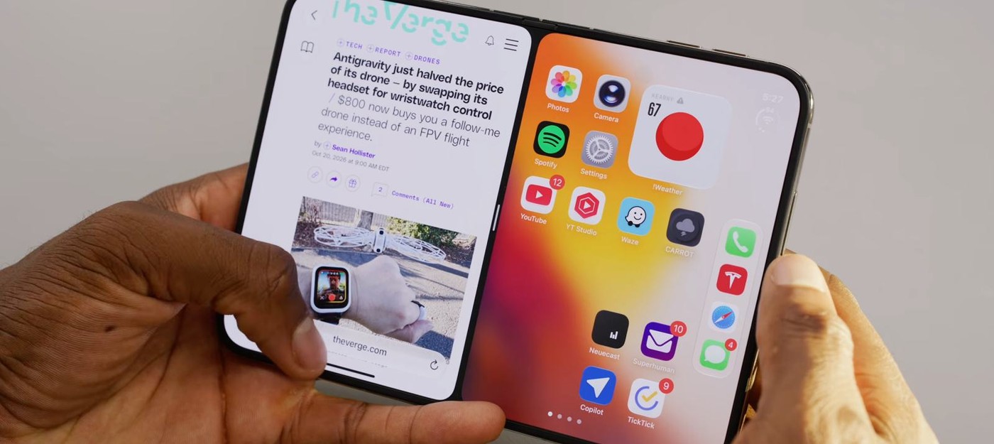 Складной iPhone Duo выдержал 11 500 сгибаний и мороз −20 °C, но складка на экране стала заметнее