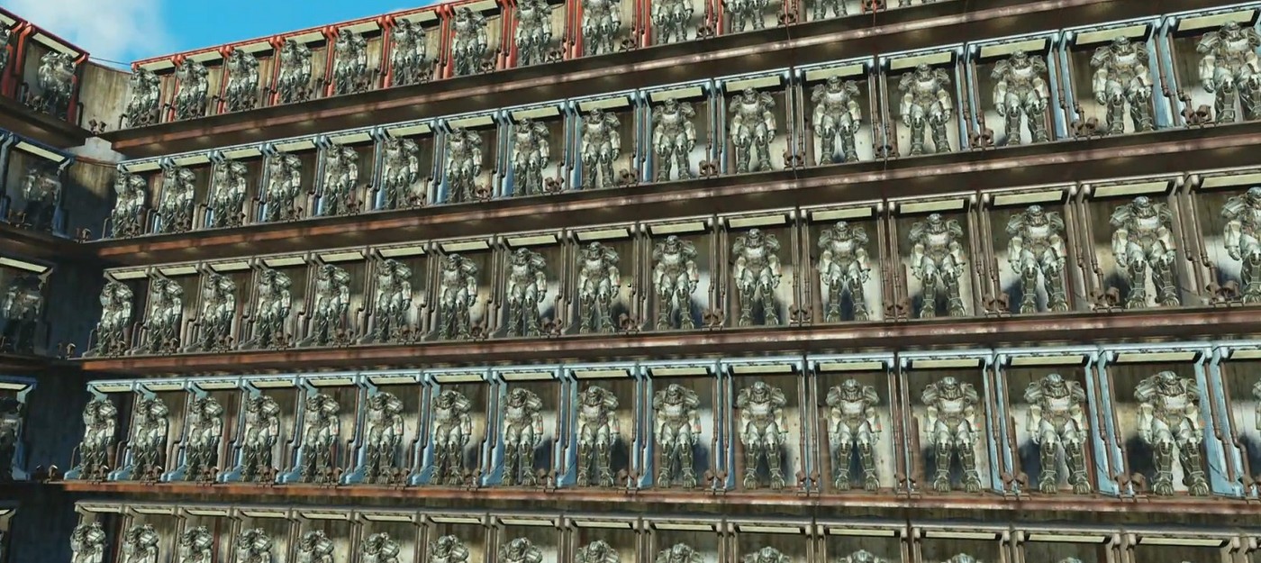 Поклонник Fallout 4 построил гигантскую витрину, в которой выставил украденные у Братства Стали 544 комплекта силовой брони