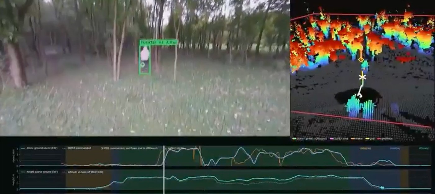 Автономный дрон гонится за человеком по лесу без GPS, карт и облачных серверов