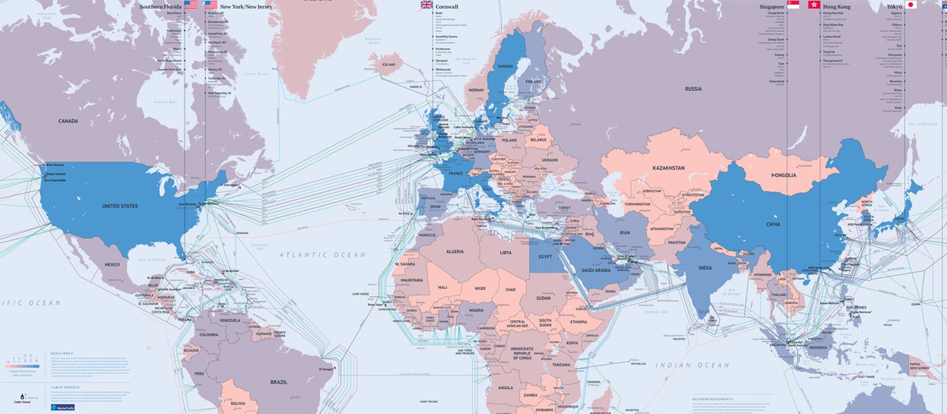 Long network. Submarine Cable Map 1920.