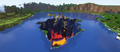 В Minecraft найден один из самых уникальных миров — с лавовой расселиной и деревней посреди озера