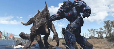 Игрок в Fallout 4 наткнулся сразу на трёх легендарных Когтей Смерти и спасся только благодаря силовой броне и реке