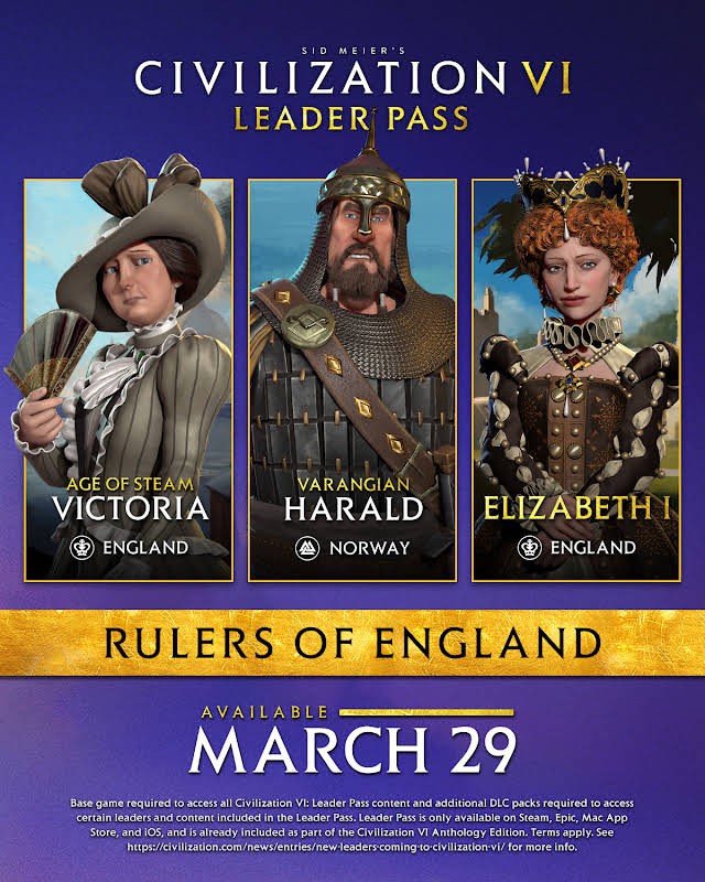 Пак с правителями Англии для Civilization 6 выйдет 29 марта
