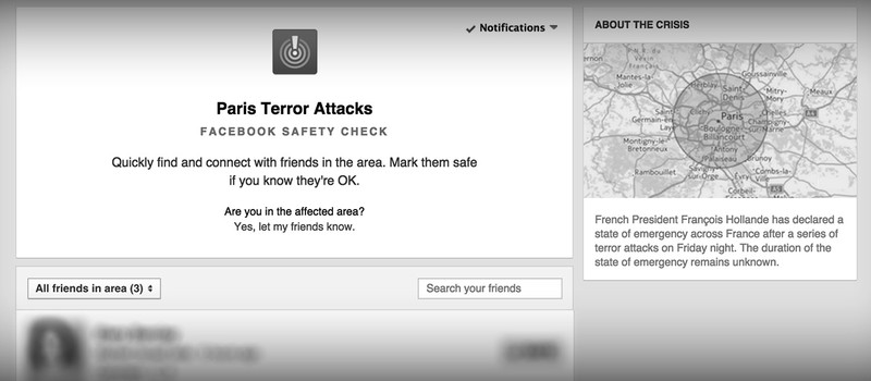 Facebook уведомляет о безопасности ваших друзей в Париже после террористических атак