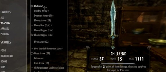 Легендарный меч Чиллренд в The Elder Scrolls V: Skyrim