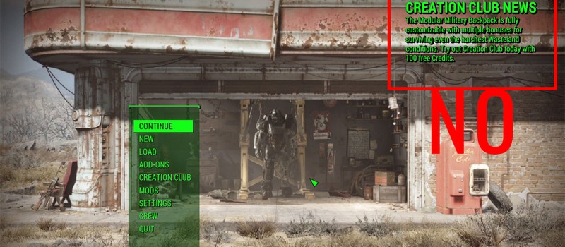 Мод, удаляющий рекламу Creation Club из Fallout 4 пользуется популярностью