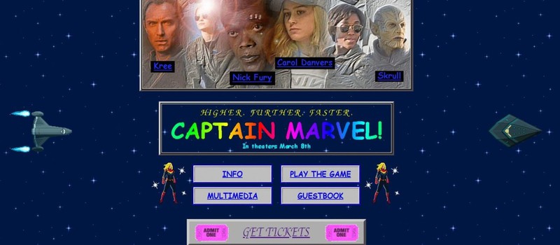 Marvel запустила рекламный сайт фильма "Капитан Марвел" с дизайном в стиле 90-х