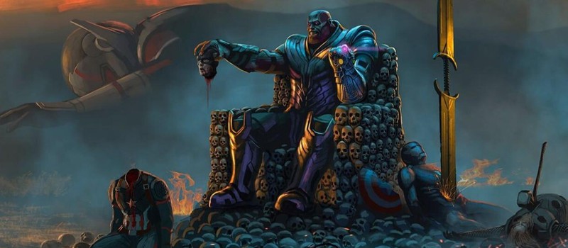 Танос на троне из черепов — фан-арт вырезанной сцены "Мстителей: Финал"