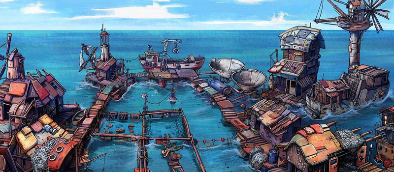 Строительство постапокалиптического поселения на воде в геймплее Flotsam