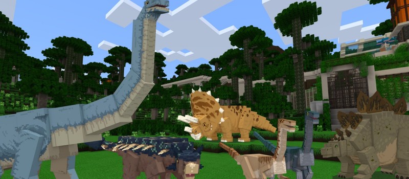 Квадратные динозавры в трейлере дополнения Jurassic World для Minecraft