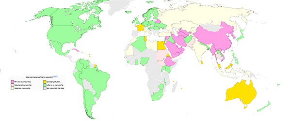 Карта стран с интернет-цензурой