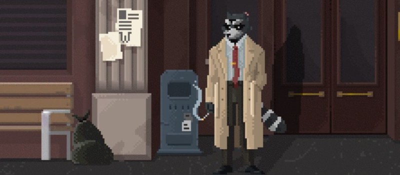 Бомж-заяц и пиксельный енот-детектив в геймплее Backbone