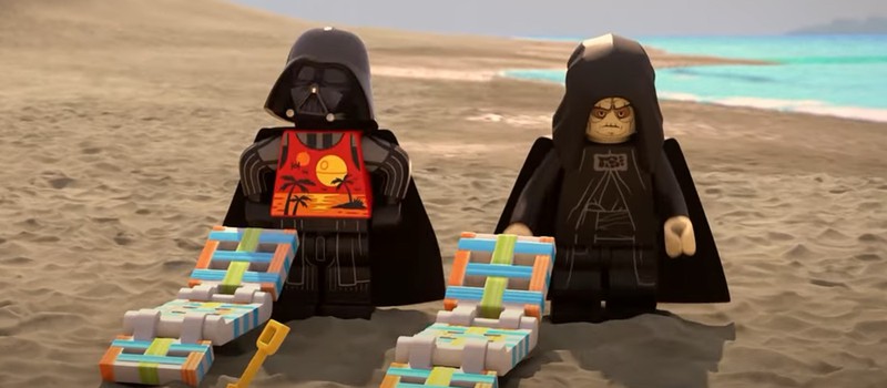 Танцующий Джабба Хатт и Дарт Вейдер на пляже в трейлере LEGO Star Wars Summer Vacation