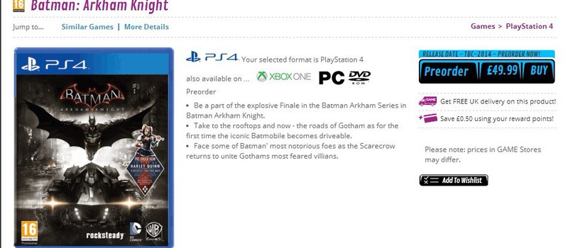 Batman: Arkham Knight появилась в британском магазине GAME