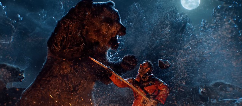 Медведь и человек в кинематографическом трейлере Winter Survival
